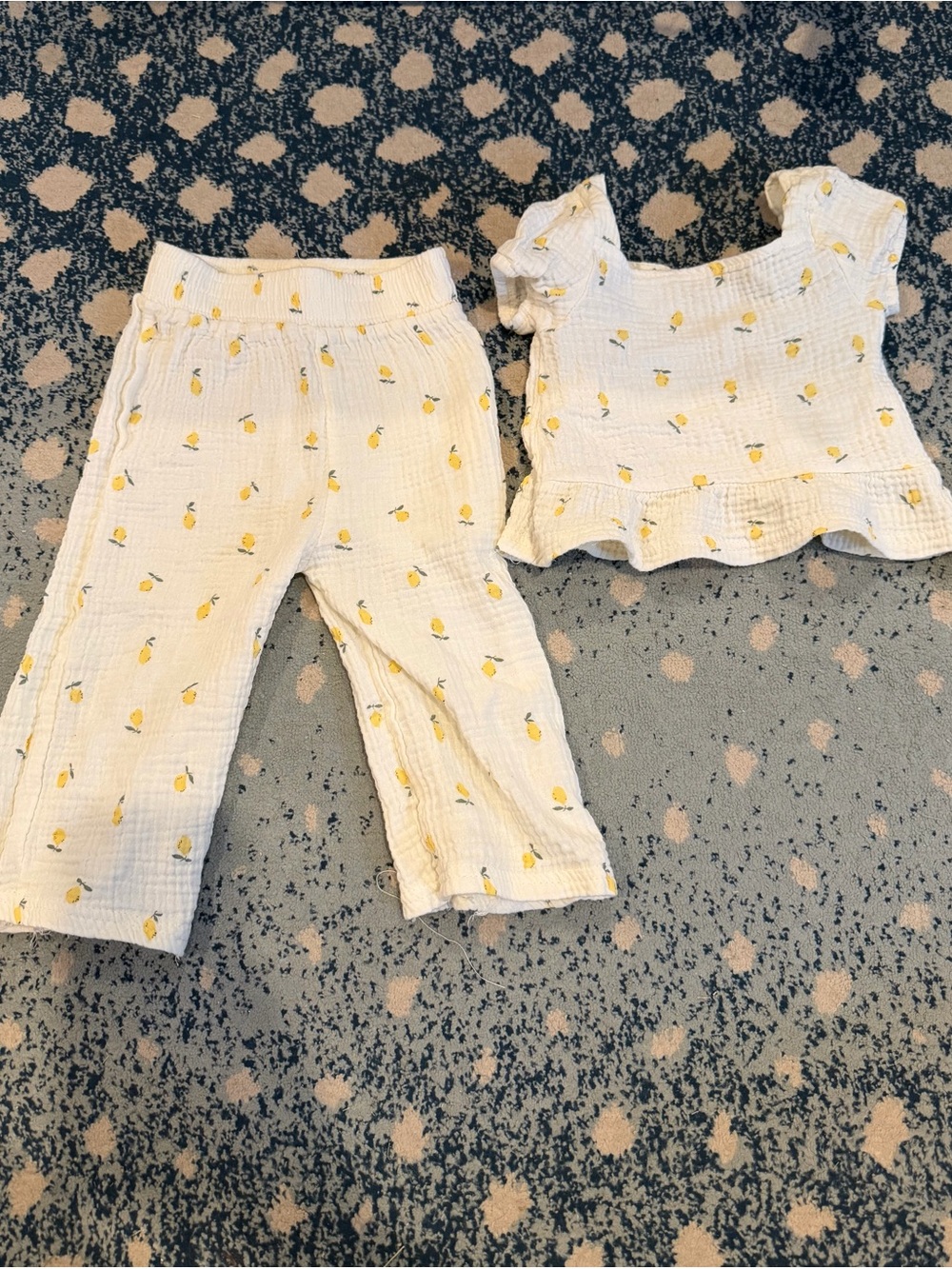 Kids White Lemon Print Matching Set - Top & Pants